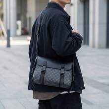 New Plaid Multi-Pocket One Shoulder Messenger Bag, Large Capacity Storage, Adjustable Strap, Men's Backpack - Black - View 2