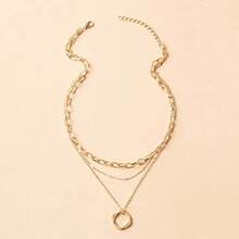 Multi-Layered Chain Circle Pendant Necklace Boho. Valentine's Day Accessories - Gold - View 7