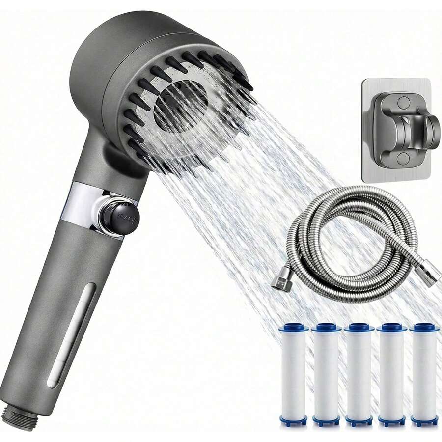 Filtered Shower Head, 2026 NEW Ion Drops Shower Head With 59in Hose/Bracket, Adjustable Filtered Showerhead With 5 Filter Replacements, Built-In Power Flash For Bathroom Cleaning - Mặc định - Xem 1