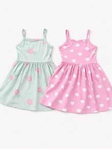 Set Of 2 Dresses For Girls, Flared, Printed, Strappy Style. - Multicolor - View 4