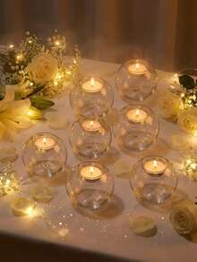 Transparent Crystal Candle Holder, Vintage Candle Holder, Tea Light Candle Holder, Suitable For Dining Table Decor, Home Decor, Bridal Shower, Birthday Party, Christmas, New Year Party Table Decoration, Wedding And More Occasions - Multicolor - View 2