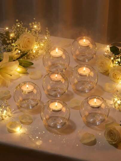 Transparent Crystal Candle Holder, Vintage Candle Holder, Tea Light Candle Holder, Suitable For Dining Table Decor, Home Decor, Bridal Shower, Birthday Party, Christmas, New Year Party Table Decoration, Wedding And More Occasions