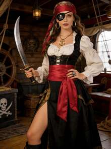 3pcs Medieval Renaissance Pirate Headscarf And Belt Costume - Multicolor - View 2