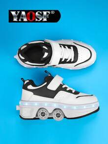 YAOSF Fashionable Roller Skate Shoes For Teenagers, Upgraded Version With Enhanced Stability, Detachable 2-In-1 Sports Shoes, Stylish Street Roller Skating Shoes, Outdoor Sports LED Lighting Shoes, New Roller Shoes, Luminous Shoes With Wheels, USB Rechargeable Roller Skate Shoes, LED Flashing Roller Skate Shoes, Sports Shoes With Luminous Soles, Outdoor Sports Roller Skate Shoes For Students & Teenagers, Stylish Gift For Youths - Black and White - View 18