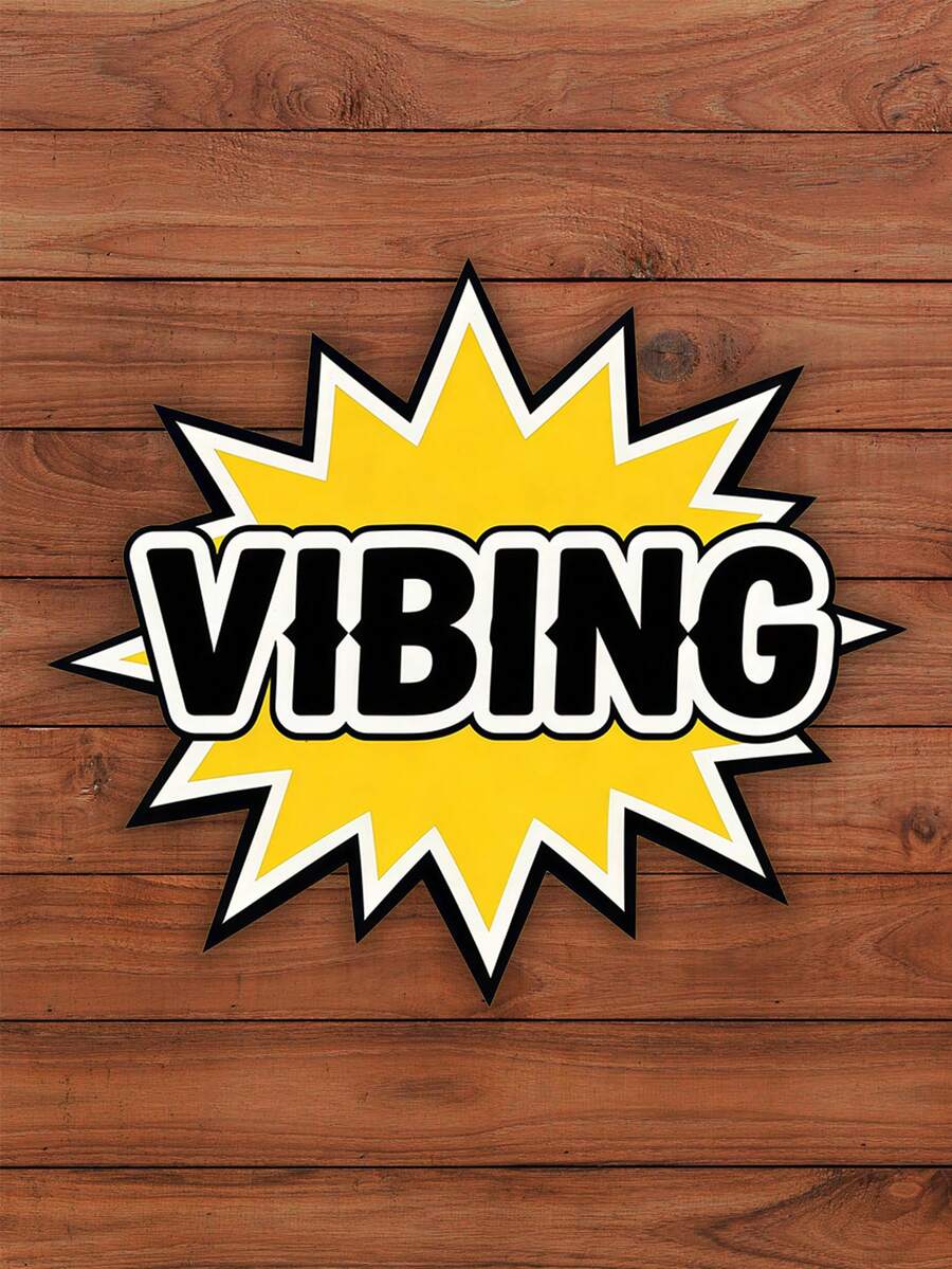 1pc VIBING Fun Stickers – Eye-Catching Starburst Graphic For Personalizing Laptops, Water Bottles, Notebooks, And Helmets! - one-size - View 1