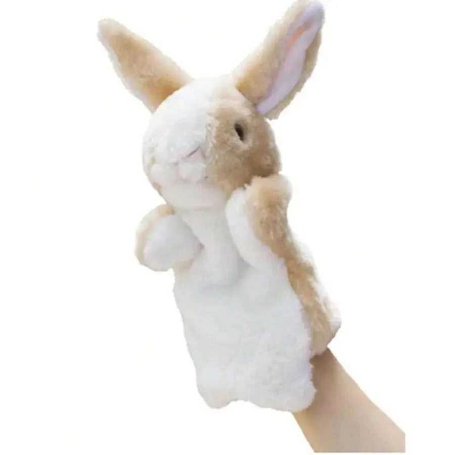 Marioneta de mano de conejito de Animal de peluche para niños, lindo conejo de peluche, marioneta de dedo suave, dibujos animados, bricolaje NR19 - Rojo - Ver 1