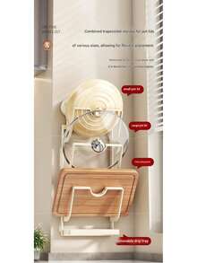 Suction Cup Pot Lid Rack, Wallmount Kitchen Storage Shelf, Multifunctional Cutting Board Holder With Strong Suction Cup - Multicolor - View 5