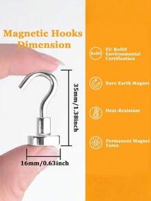 高强度磁性挂钩，无需钻孔。可使用磁铁和粘合剂固定，无需钉子。适用于冰箱、厨房、烧烤架、车库和储物空间。无损墙面磁性挂钩、重型磁性地板挂钩、冰箱磁吸挂钩、超强磁性挂钩。 - 銀色 - 查看 7