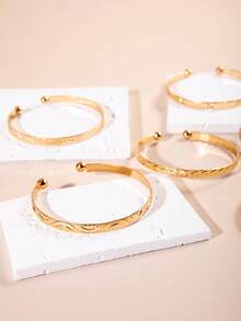 7件套欧美时尚创意夸张叶子、心形、锤纹、不对称条纹开口手镯首饰套装，适合女性佩戴 - 28987-bra-G-EP - 查看 7