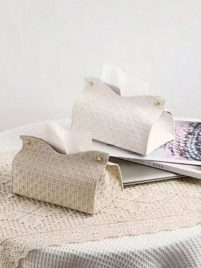 一套编织纹理纸巾盒，纯色编织图案压花纸巾盒套装，纯色PU皮革防水压花竖款纸巾盒，现代简约纸巾盒，适用于办公桌、家居装饰、餐桌、家居收纳、卧室装饰、厨房配件、厨房收纳、旅行、假日