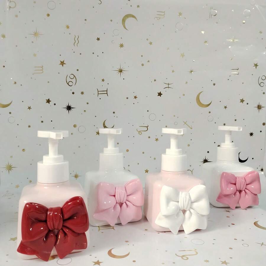 Pink Bow Packaged Bottles - Elegant Bow-Shaped Bottles For Hand Soap, Shower Gel, Shampoo, Lotion, Makeup Remover, Cosmetics, Empty Bottles - Multicolor - View 1