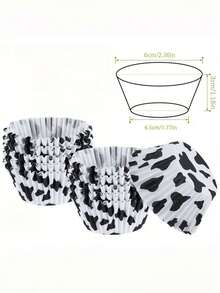100pcs Black & White Cow Print Baking Cups, Mini Dessert Paper Cups Oil-Proof Baking Liners For Birthday Theme Party, Farm Animal Party, And Holiday Baking Supplies - Multicolor - View 6