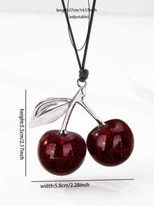 1件装女士樱桃吊坠项链，樱桃绳项链，时尚春夏樱桃项链 - 彩色 - 查看 3