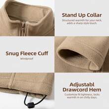 TIANXICO Mens Fleece Jacket Full Zip With Pockets Warm Lightweight Winter Jacket Thermal - Khaki - View 3