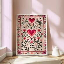 1幅复古手绘爱情主题艺术墙画装饰画，情人节海报，浪漫婚礼画，周年纪念礼物，唯美艺术，家居装饰客厅，墙面装饰，无框 - 愛心花卉 - 查看 7