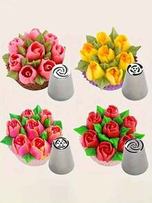 4pcs/Set Stainless Steel Flower Piping Nozzles, DIY Cake Cream Icing Decorating Tips Baking Tools - Silver - View 7