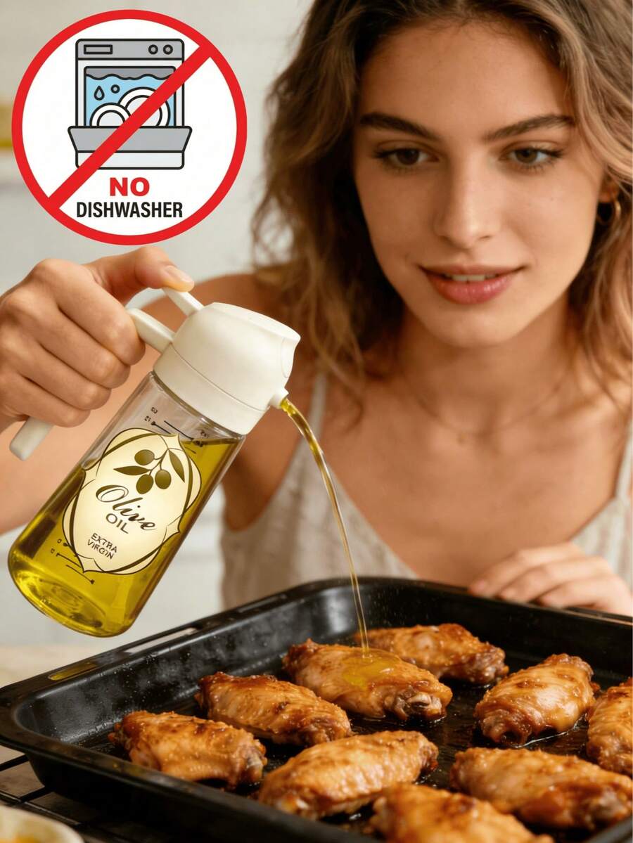 1 pieza Botella rociadora de aceite de gran capacidad de 400ml con patrón personalizado (Este producto está hecho de plástico, que puede solidificarse y afectar el rendimiento del rociado en invierno frío. No lo coloque en el lavavajillas para limpiarlo, ya que puede causar deformación y afectar el uso normal)