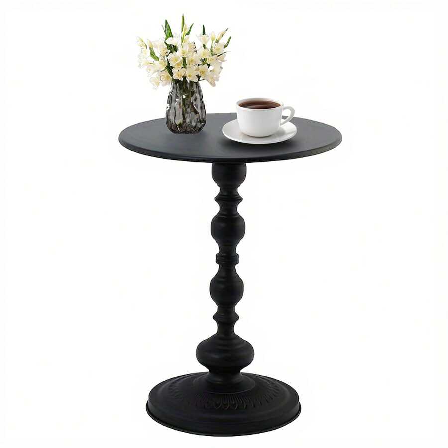 1pc Mesa Lateral para Sofá Pequeña Crema Viento Sala de Estar Creativa Mesa de Café Moderna Sencilla Balcón Pequeño Redondo de Hierro (Ancho de la mesa 40cm) - Negro - Ver 1