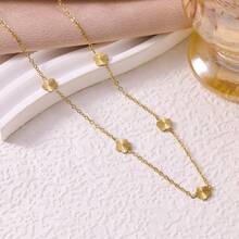1 Set de joyería de acero inoxidable con pulsera y collar minimalista de lujo y delicada con diseño de flor de cinco hojas para mujeres - Amarillo Oro - Ver 4