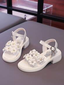 女童花朵高跟鞋公主凉鞋 - 米色 - 查看 5