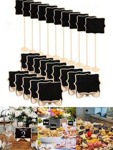 12pcs/6pcs/2pcs Wooden Mini Chalkboard Set With High & Low Stands, Suitable For Wedding Venue Seating Signs, Birthday Party Decorations, Buffet Food Labels, Message Boards, Small Rectangular Chalkboards, Multi-Scene Reusable - Multicolor - View 1
