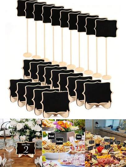 12 pièces/6 pièces/2 pièces Set de mini-ardoises en bois avec supports hauts et bas, convient pour les panneaux de sièges de lieu de mariage, les décorations de fête d'anniversaire, les étiquettes de buffet, les tableaux d'affichage, les petites ardoises rectangulaires, multi-scènes réutilisables