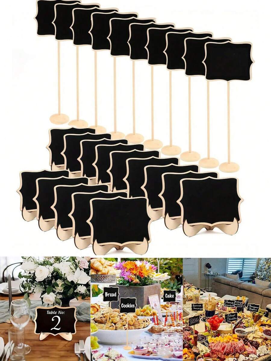 12pcs/6pcs/2pcs Wooden Mini Chalkboard Set With High & Low Stands, Suitable For Wedding Venue Seating Signs, Birthday Party Decorations, Buffet Food Labels, Message Boards, Small Rectangular Chalkboards, Multi-Scene Reusable - Multicolor - View 1