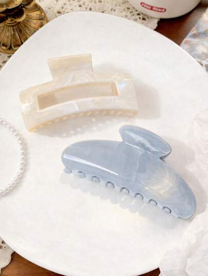 2个/1个女士白色美人鱼方形爪夹，蓝色大理石波浪贝壳爪夹组合，时尚发夹发饰，优雅简约纯色发夹，适合日常、休闲、派对、海滩、度假、发型设计、洗发、化妆、服装配饰，秋冬春夏皆宜