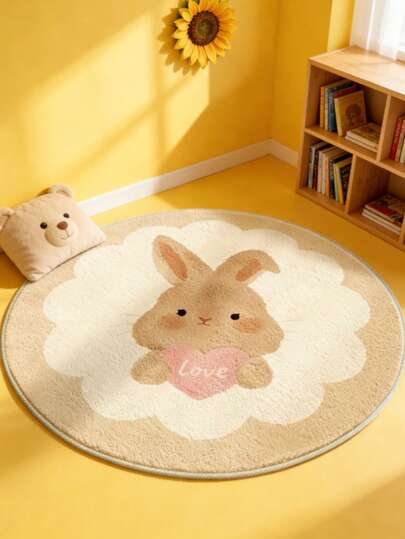 1pc Brown Rabbit Round Decorative Carpet, Children's Bedroom Decor, Playroom Mat, Round Rug, Toy Room Carpet, Home Decor, Living Room Carpet, Small Living Room Rug, Bedroom Rug, Living Room Home Decor, Outdoor Rug, Washable Carpet