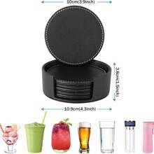 1/3pcs/5pcs Set Customized Coasters, Round 10cm PU Leather Coasters With Text/Letter, For Coffee Cups, Tea Cups, Dining Table, Bar, Car, Heat-Resistant Anti-Slip Mats, Personalized Gifts - Black - View 6
