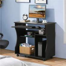 Costoffs Computer Desk Space Saver Desk With Wheels Sliding Study Table With Keyboard Shelf For Home Office - Black - View 11