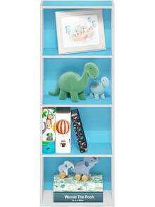 Estante de Libros Abierto de 4 Niveles, Color Blanco, Estante Decorativo para Libros y Objetos, Ideal para Sala de Estar, Dormitorio y Oficina - Blanco/celeste - Ver 12