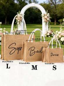 Customized Embroidered Linen Wedding Bag, Personalized Linen Bag, Customized Bridesmaid Gift Bag, Bachelorette Party Gift, Beach Tote Bag, Customized Gift, Student Item Bag, Foldable, Casual Style - Multicolor - View 5