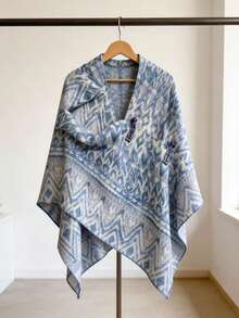 1pc Bohemian Style Blue Frog Buckle Pattern Women's Headscarf, Stone Pattern Headscarf, Blue Tone, Exquisite Pattern, Suitable As Gift, Suitable For Autumn And Spring Outfits - Blue - View 8