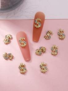 10个闪亮金色美元符号美甲装饰吊坠，3D合金货币符号DIY美甲饰品，女孩礼物，金属比索符号，可用于美甲、手机壳、鞋子、衣服、包包、工艺品、美甲用品 - 彩色 - 查看 4