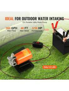 Water Transfer Pump, 12V DC 360 GPH 1/10HP, Portable Electric Utility Pump With 6 Ft Suction Hose Kit, Impeller, Suction Strainer, For Garden, Rain Barrel, Pool, Pond, Hot Tub, Aquarium Draining - Red - View 2