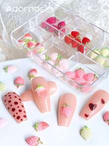 春季可爱草莓美甲配件 混合尺寸 彩色奶油草莓 卡哇伊美甲装饰 Y2K 女孩 情人节 DIY 美甲饰品 美甲用品 - 彩色 - 查看 3
