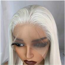 13*4 Lace Synthetic Wigs Platinum Blonde Long Straight Heat Resistant Hair Wig For 30 Inch 150% Density - Silver - View 1