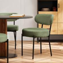 OLIXIS Dining Chairs Set Of 2, Mid Century Modern Chair Round Upholstered Curved Backrest, Kitchen Vanity Living Room Chairs With Black Metal Legs, Green - 綠色 - 查看 2