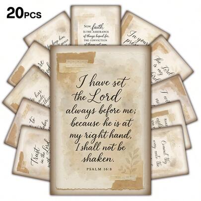 20pcs Vintage Bible Verse Themed Postcards - Inspirational Christian Scripture Small Posters For Home & Bedroom Decor, Bible Verse Wall Collage Kit, Motivational Gift For Friends & Family