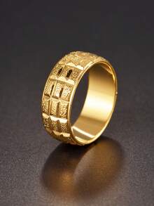 1pc Stainless Steel Ring, Fashion Accessory, Unisex Couple Rings - Gold - View 4