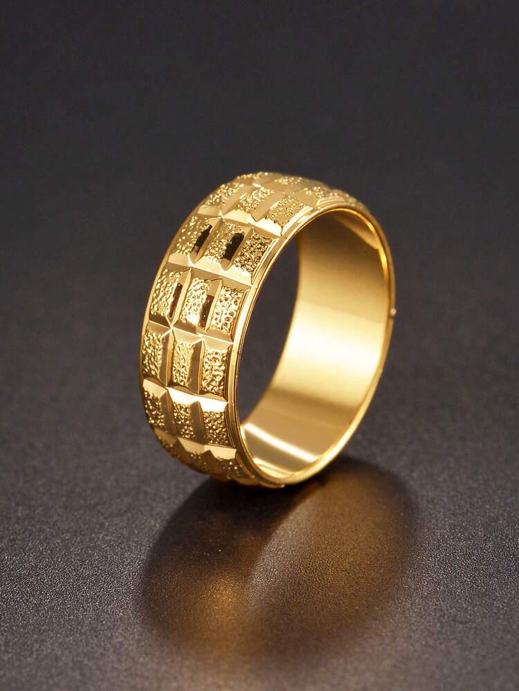 1pc Stainless Steel Ring, Fashion Accessory, Unisex Couple Rings - Gold - View 4