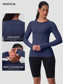 MathCat 3 Pack Women's Compression Shirt Long Sleeve Workout Tops Athletic Baselayer Quick Dry Gym Yoga Running T-Shirt - 海軍藍色#天藍色#灰色藍色 - 查看 4