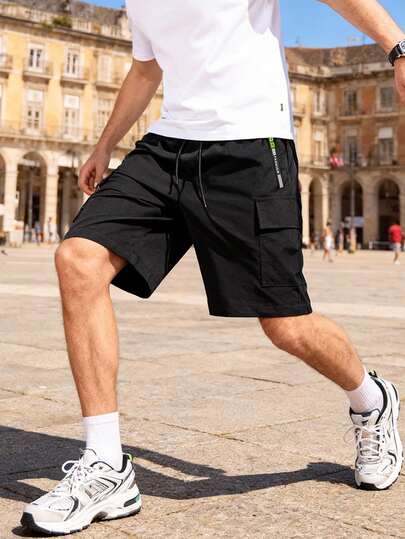 [Fashion Multi-Pocket Design] Men's Summer Cargo Shorts, Loose Casual Shorts With Zipper Pockets, Quick-Dry Multifunctional Black