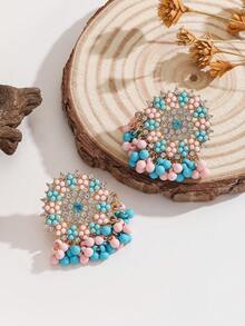 一对波西米亚风水钻花朵耳环，配有串珠流苏，休闲可爱风格首饰配饰，适合女性和女孩日常佩戴，也适合节日、婚礼和派对等场合/首饰礼品 - Fashion - 查看 5