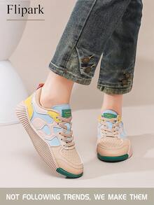 Flipark Sapatos em formato de biscoito com blocos de cores de macarons! Solas grossas, macias e flexíveis + patchwork delicado, um visual atraente para o dia a dia e para usar ao ar livre, extremamente confortáveis de usar. - Baby Azul - Ver 4