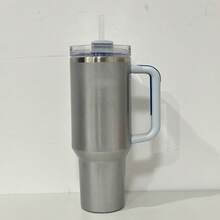 Classic Gloss 40oz Stainless Steel Tumbler - Leak-Proof, Double-Wall Insulated With Straw & Handle, Keeps Drinks Hot/Cold, Perfect For Home, Office, Outdoor & Valentine's Gift - 亮面款-銀鈦色 - 查看 2