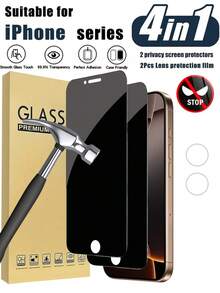Juego de 4 en 1 - 2 piezas de protector de pantalla de privacidad para iPhone 16 Pro Max de 6.9 pulgadas + 2 piezas de protector de lente de cámara, compatible con 17 Pro Max, 17 Pro, 17 Air, 16 Pro, 16 Plus, 15 Pro Max, 15 Pro, 15 Plus, 14 Pro Max, 14 Pro, 14 Plus, 13 Pro Max, 13 Pro, 12 Pro, 11 Pro Max. Protección de pantalla esencial con protector de pantalla de vidrio templado con privacidad. - Negro - Ver 13