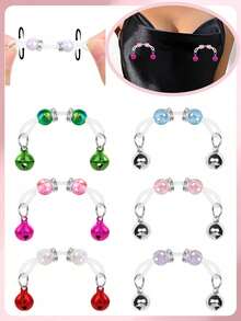 带铃铛的夹式乳头夹，无需穿孔的无痛乳环，可调节硅胶套，适合贴身穿着、角色扮演和闺房摄影 - 鈴鐺款 - 查看 1