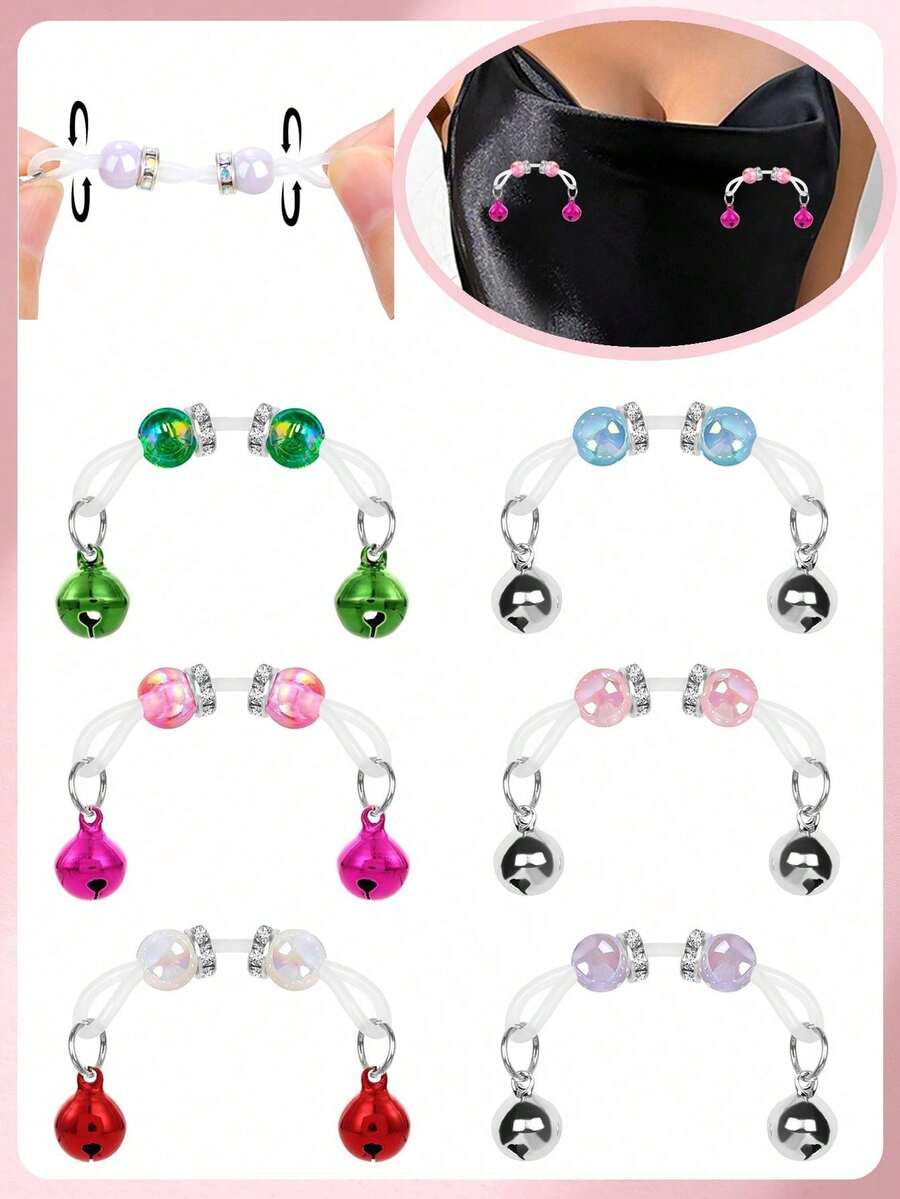 带铃铛的夹式乳头夹，无需穿孔的无痛乳环，可调节硅胶套，适合贴身穿着、角色扮演和闺房摄影 - 鈴鐺款 - 查看 1